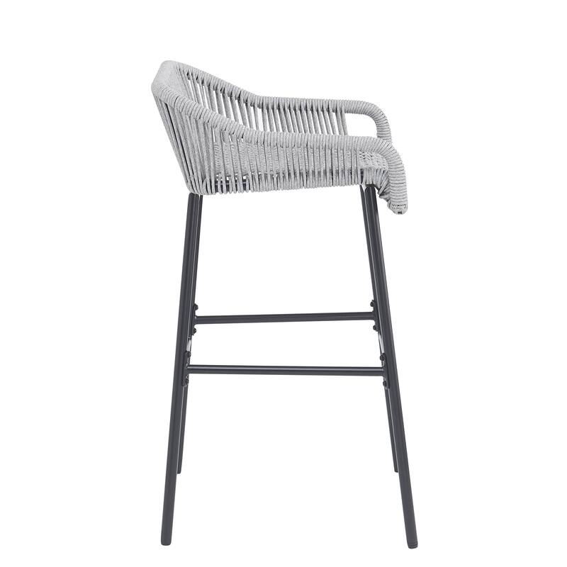 Roomfitters La Push Outdoor Woven Rope Bar Stool with Metal Frame, Modern Patio Bar Seating, Set of 2