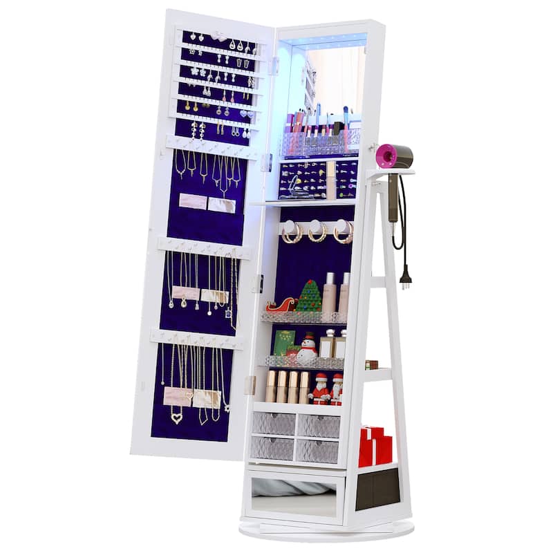 Swivel LED Jewelry Armoire with Lights - N/A