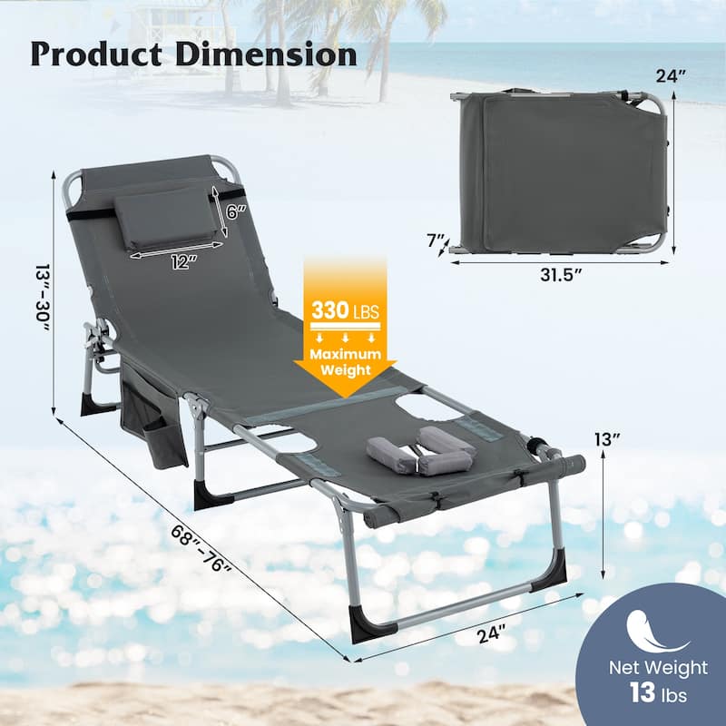 Gymax Outdoor Folding Chaise 5-Position Lounge Chair w/ Face Hole &