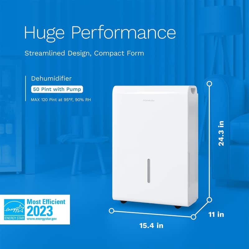 hOmeLabs 50 Pint Wi-Fi Dehumidifier with Pump, Up to 7,000 Sq Ft (MAX 120 Pint at 95°F, 90% RH) - For Rooms, Offices, Basements