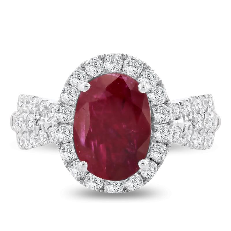 Auriya Platinum 2 3/4ct Oval-Cut Rare Unheated Ruby and 1ct TDW Diamond Halo Engagement Ring