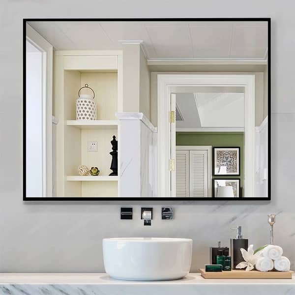Shop Black Large Rectangle Bathroom Wall Mounted Vanity Mirror Overstock 28986324