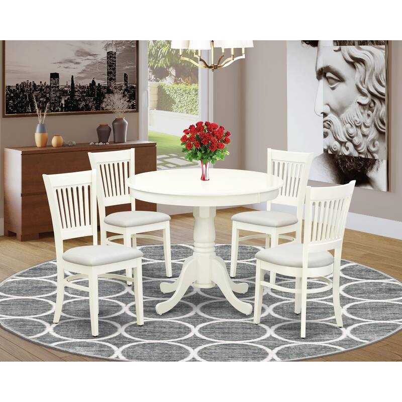 East West Furniture 5 PC Dining Room Table Set Includes a Round Kitchen Table and 4 Dining Chairs (SEAT TYPE & FINISH OPTION)