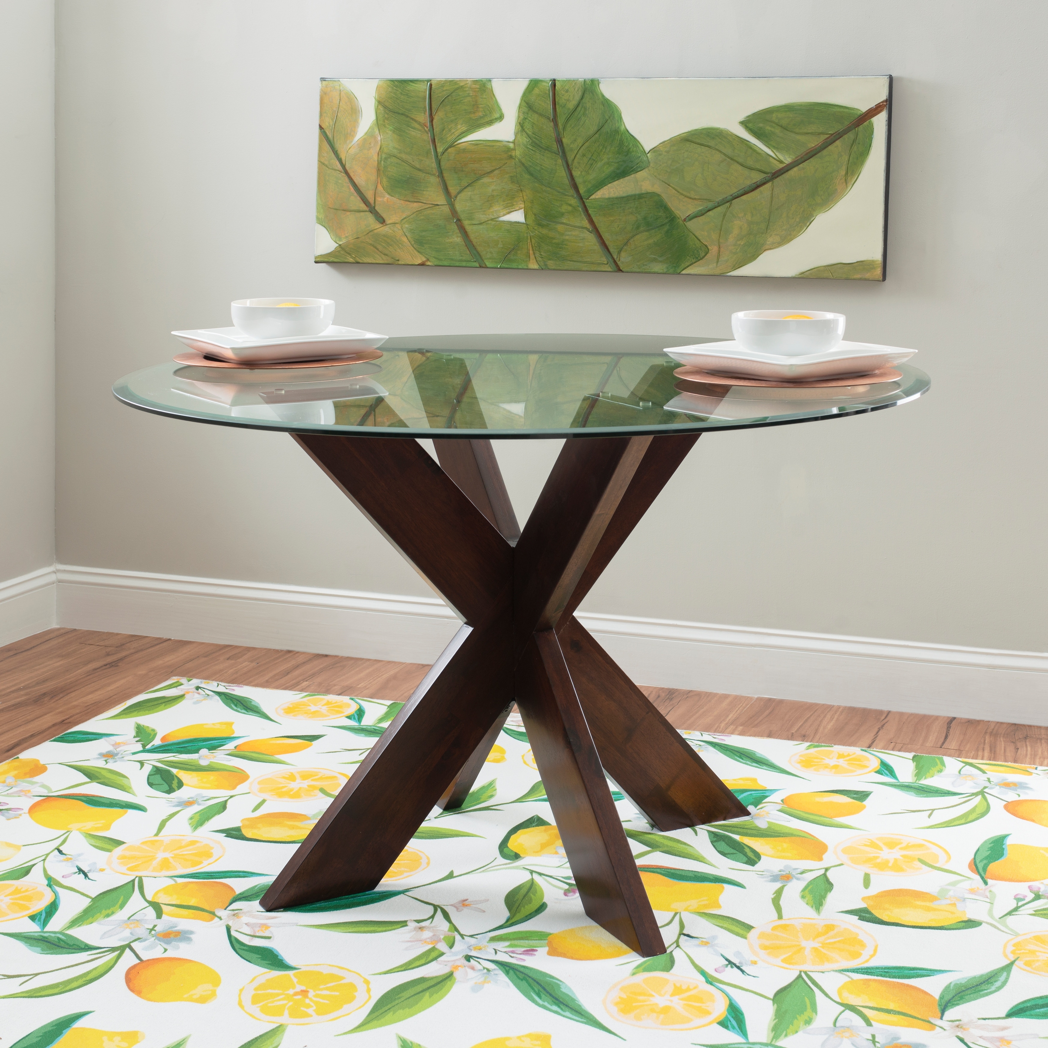 【あーき】X-base Smoked Glass Table Linon Allard X-base Round Glass Dining Table (Table Only) - On