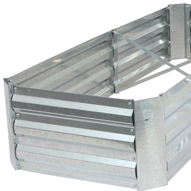 HomeRoots 12" X 60" Silver Steel L Shape Raised Garden Bed