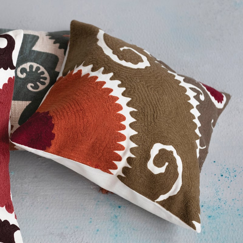 Cotton Embroidered Pillow with Suzani Embroidery