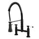 preview thumbnail 27 of 29, Kingston Brass Essex Double-Handle Wall-Mount Pre-Rinse Bridge Kitchen Faucet Matte Black