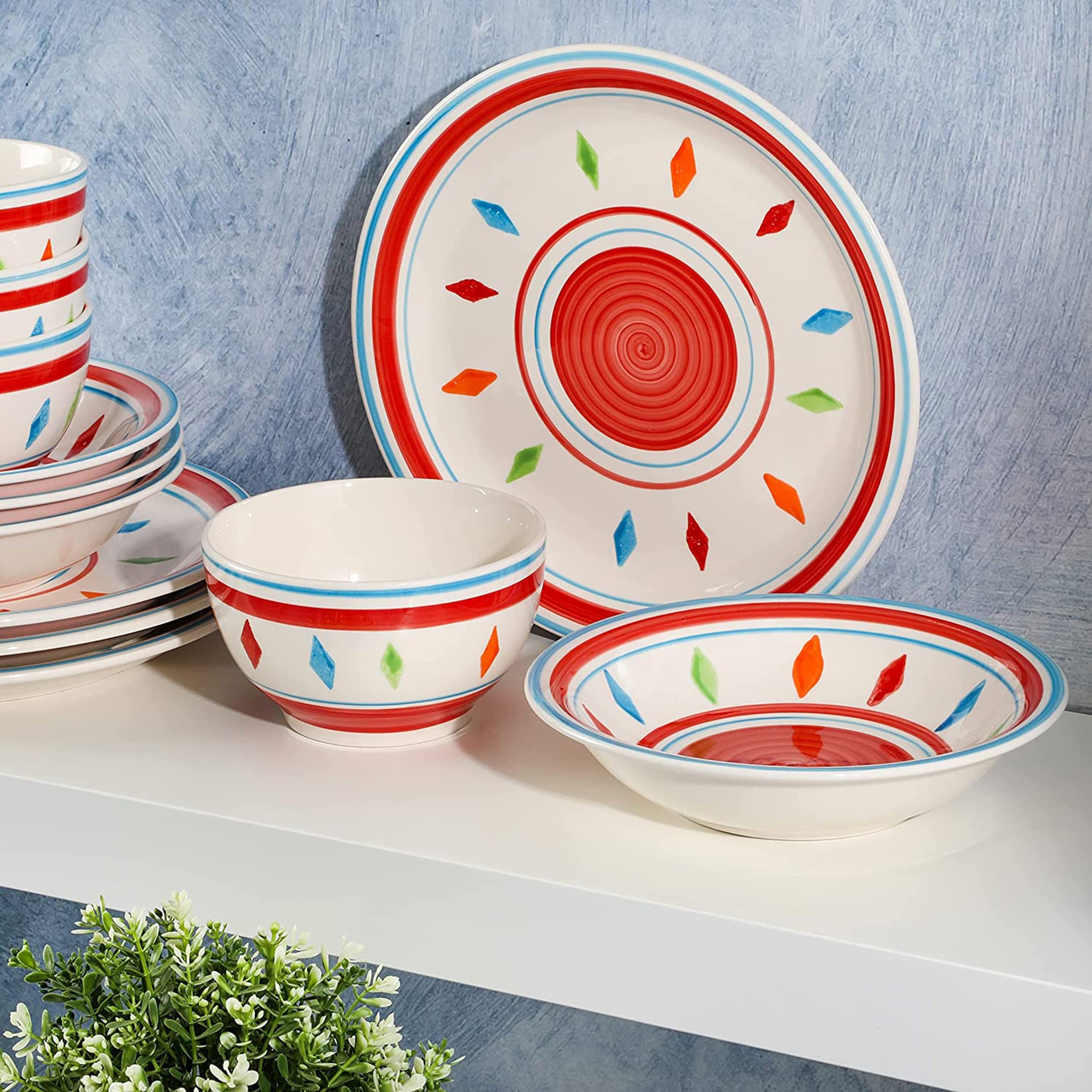 Gibson Home Heidy 12 Piece Hand Painted Durastone Dinnerware Set