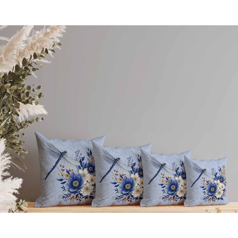 Dragonfly Haven Indoor/Outdoor Reversible Throw Pillow Blue and Yellow