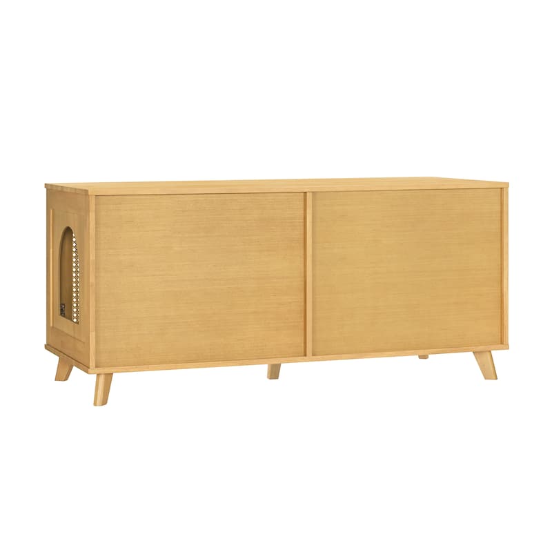 Christopher Knight Home - 47"W Rubber Wood Cat Cabinet with Rattan Doors & Cushion