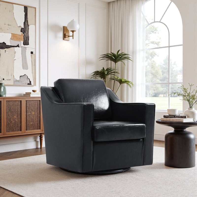 30'' W Vegan Leather/Chenille Swivel Accent Chair with Armrest