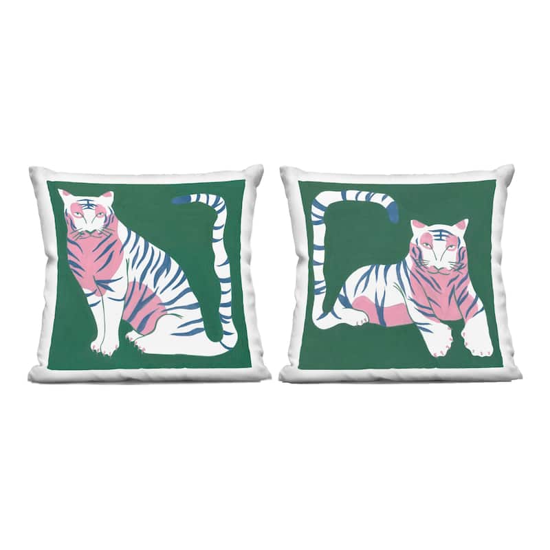 Stupell Fierce Lounging Tigers Decorative Printed Throw Pillow Design by Melissa Wang (Set of 2) - Pillow Sets - Polyester - Green - Set of 2
