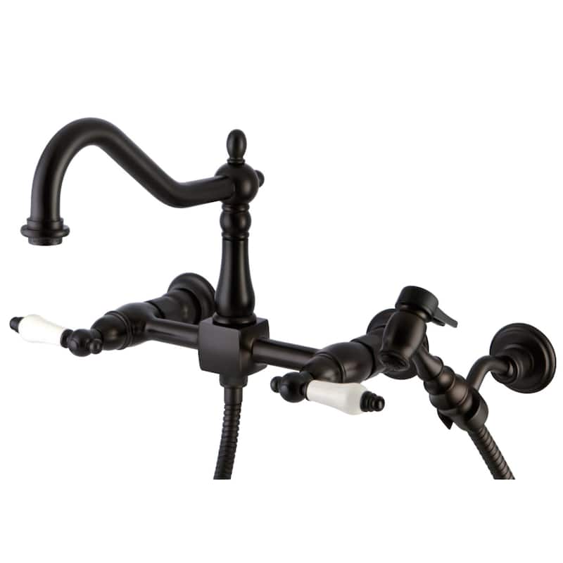 Kingston Brass Heritage 1.8 GPM Wall Mounted Widespread Bridge Kitchen - Oil Rubbed Bronze