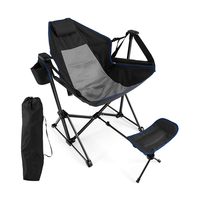 Outdoor Rocker Camping Chair Rocking Chair with Removable Footrest - Black