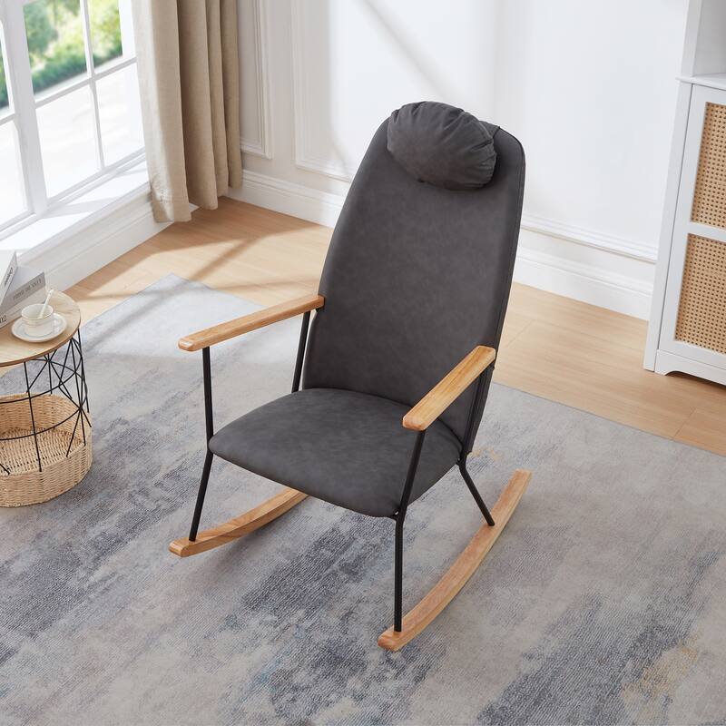 Leather Rocker Chair with Adjustable Headrest