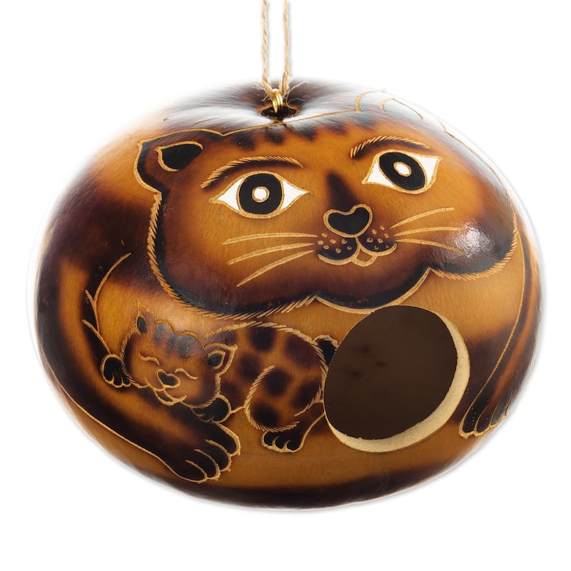 Novica Handmade Mama Cat Dried Gourd Birdhouse