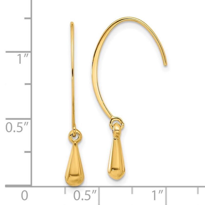 Curata 14k Yellow Gold Polished Guardian Angel Threader Hook Earrings - 30x3.6mm