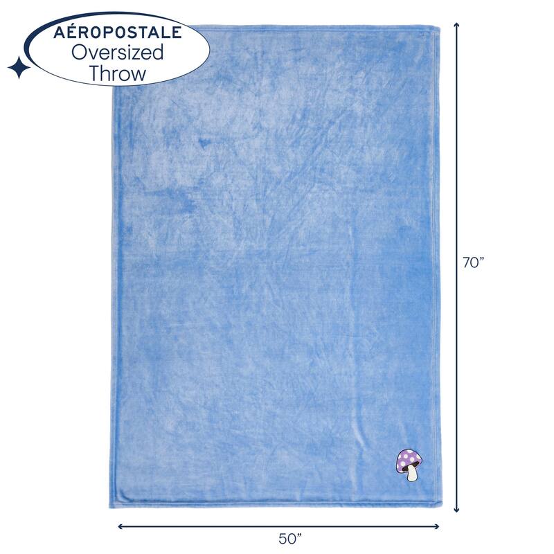 Aeropostale 50"x70" Luxurious Blue Soft Plush Oversized Throw Blanket with Decorative Mushroom Patch - Blue