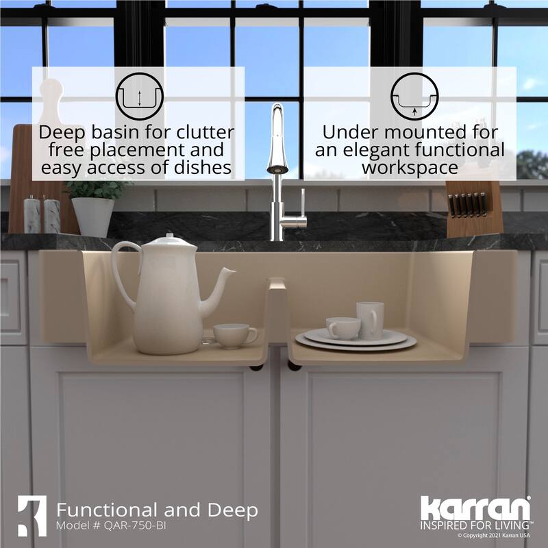 Karran Retrofit Apron Front Quartz Double Bowl Kitchen Sink