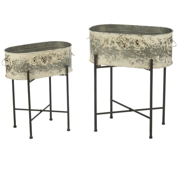 Set of 2 Metal Tub Stands with Weathered White Finish 26.5" - N/A