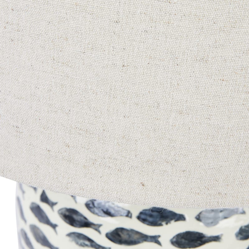 Coastal Capiz and Bamboo Table Lamp with Fish Design - 14.2"L x 14.2"W x 21.3"H