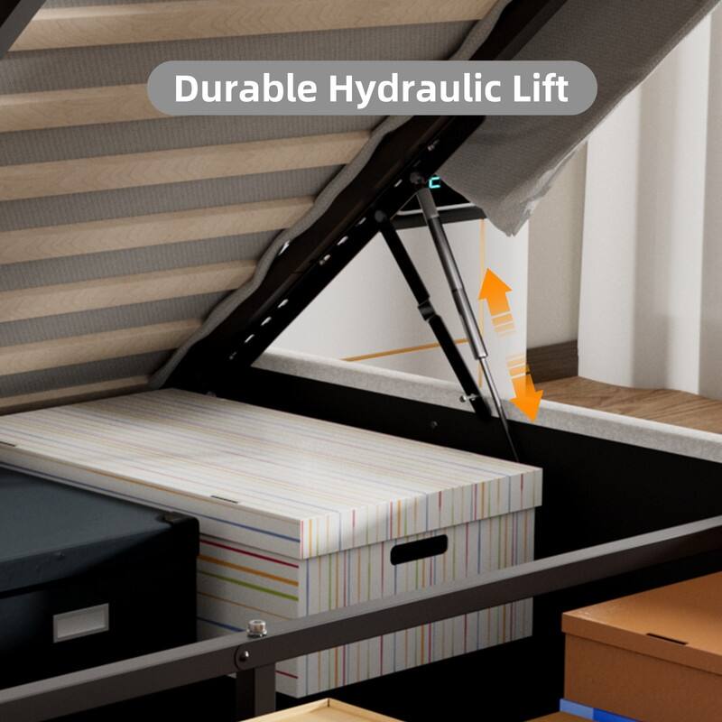 Modern Upholstered Lift-Up Storage Platform Bed with Headboard