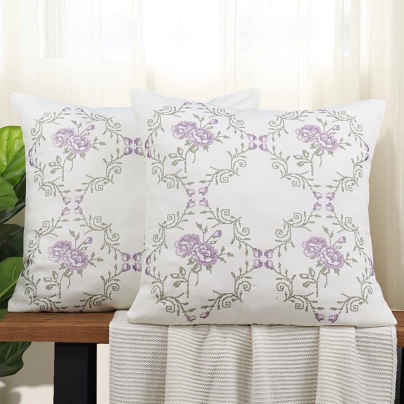 Canvas Pillow Shells with Rose Embellishments (Set of 2), NO INSERT