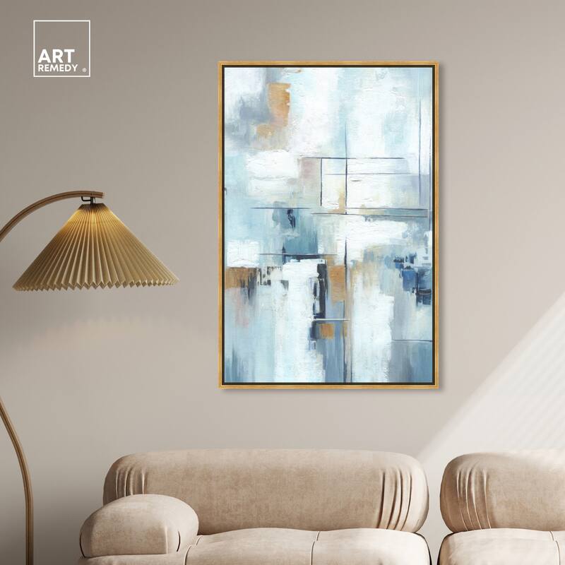 Art Remedy House Of Lines Ii Framed Blue Abstract 1 Piece Canvas Wall Art