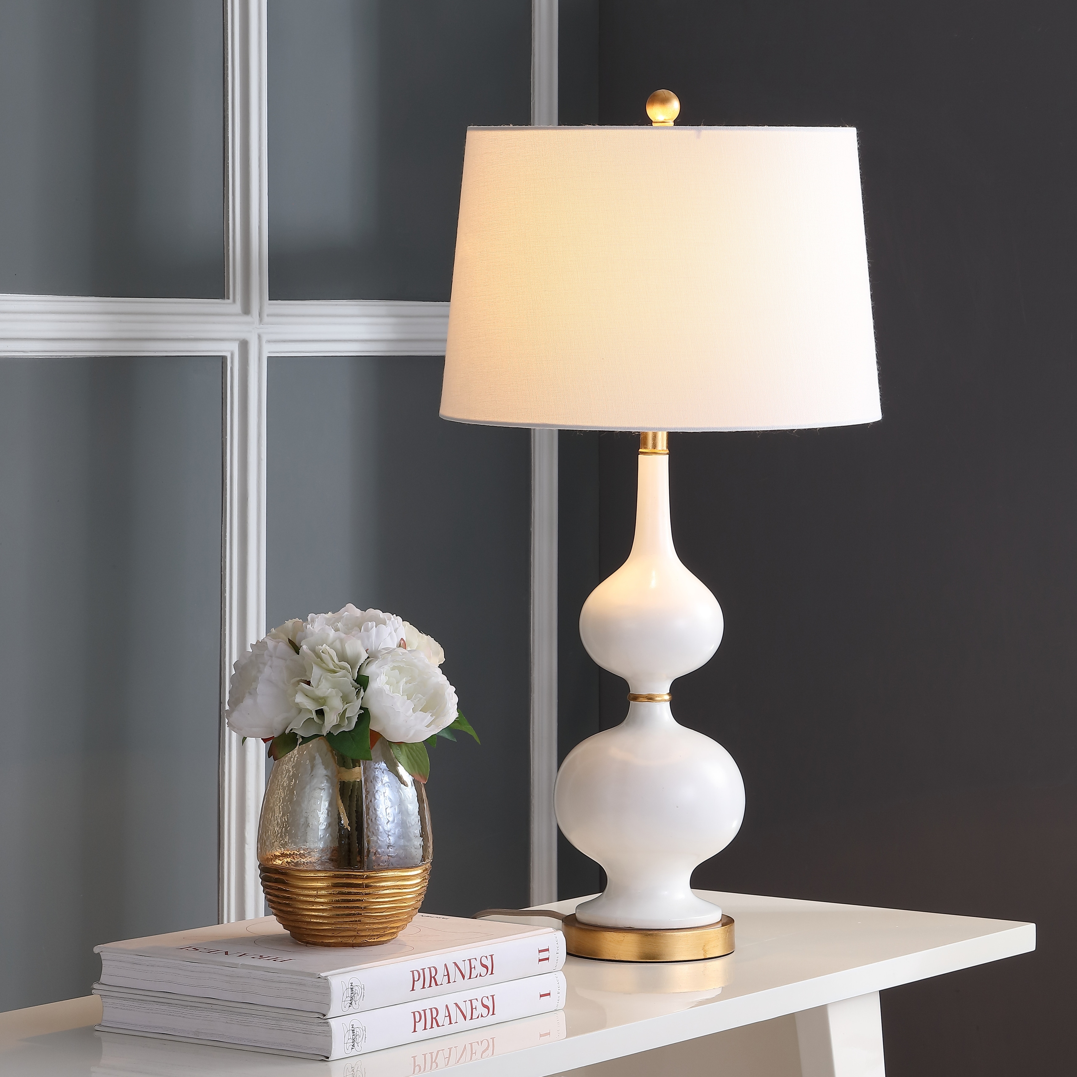 Safavieh Lighting 31 Inch Myla White Gold Led Table Lamp Set Of 2 Overstock 23614790
