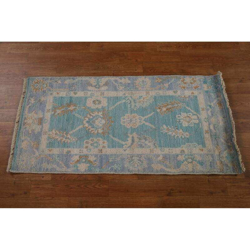 Traditional Oushak Turkish Oriental Rug Wool Hand-knotted Foyer Carpet - 2'0" x 4'0"