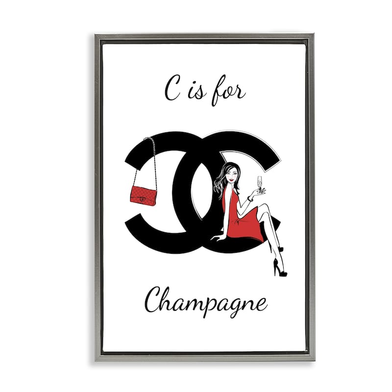 Stupell Glam C Is For Champagne Framed Floater Canvas Wall Art Design By Martina Pavlova - 17 x 25 - Grey