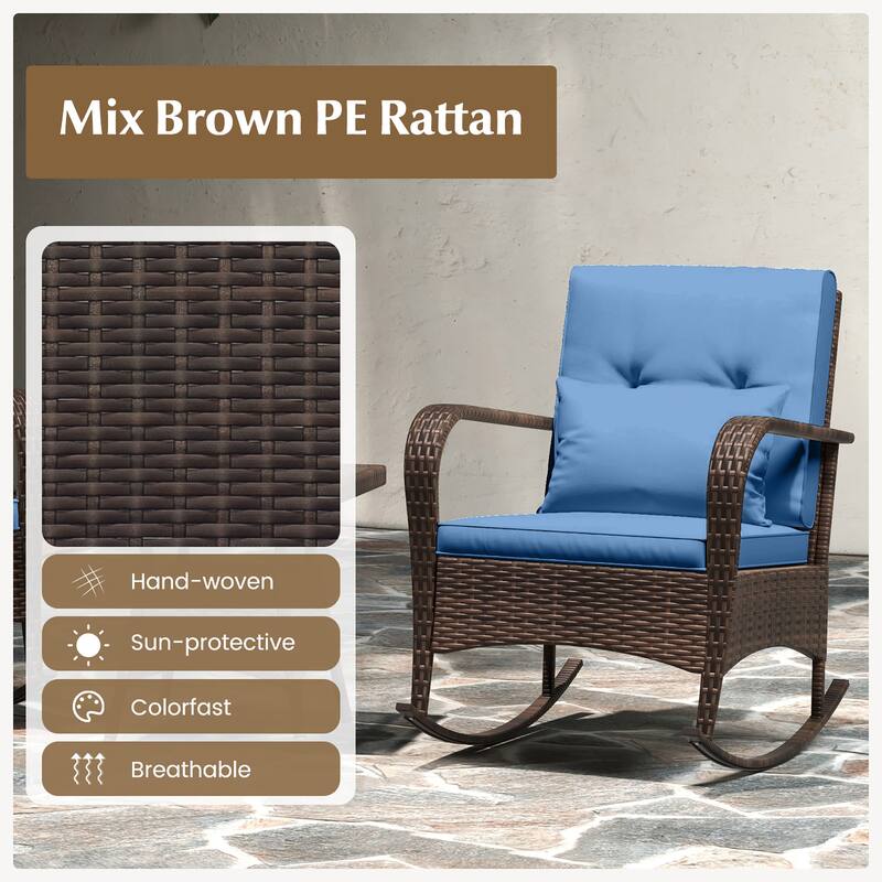 Gymax 3 Piece Outdoor Rocking Set Rattan Rocker Chairs w/ Tempered