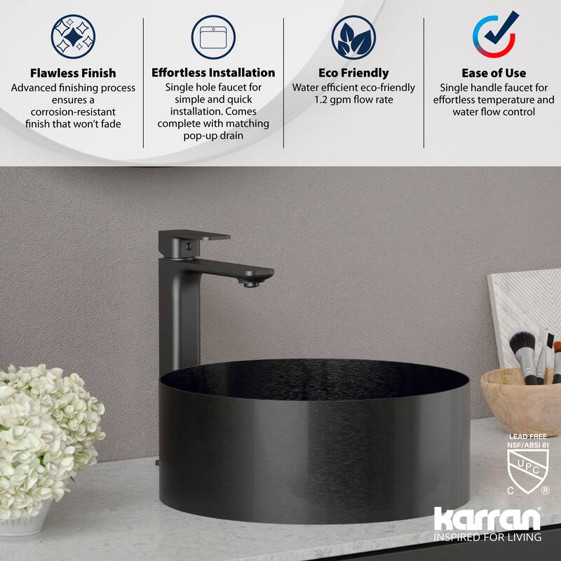 Karran Venda KBF512 Single-Handle Single Hole Vessel Bathroom Faucet with Matching Pop-up Drain