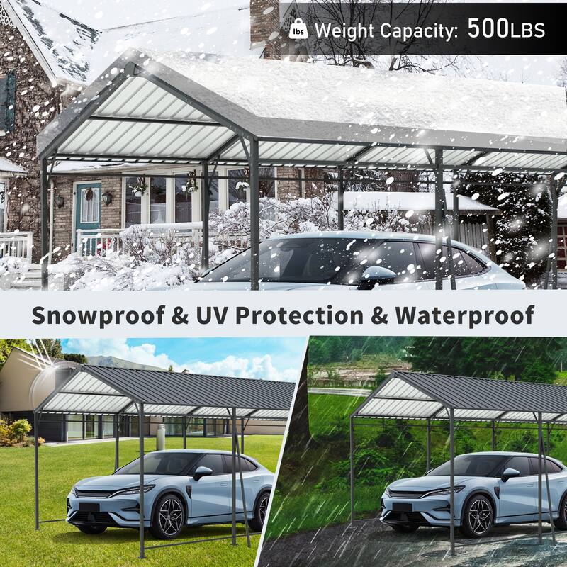 Industrial-Grade Galvanized Steel Carport‌ – Heavy-Duty Structure with 4 Angled Square Tube Supports & Corrosion-Resistant Roof