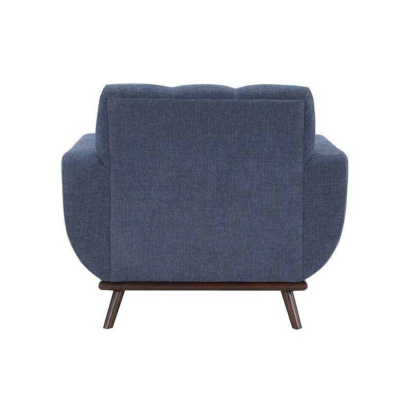Keto 42 Inch Accent Chair, Blue Chenille 1 Throw Pillow, Brown Solid Wood