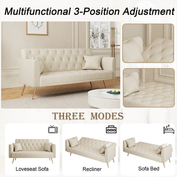 dimension image slide 0 of 2, 71" Velvet Green Gray Double Sofa Bed