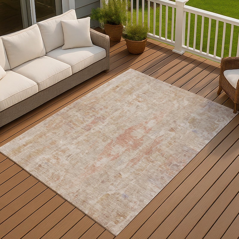 Machine Washable Indoor/ Outdoor Muted Ombre Chantille Rug - Beige - 10' x 14'