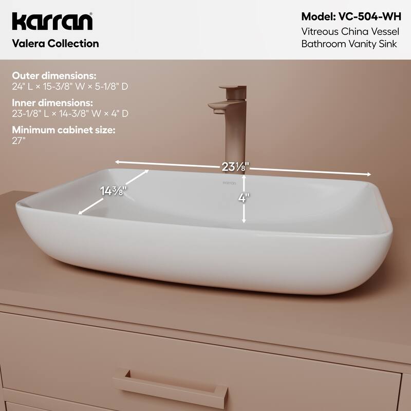 Karran Valera 24" Vitreous China Vessel Bathroom Sink in White