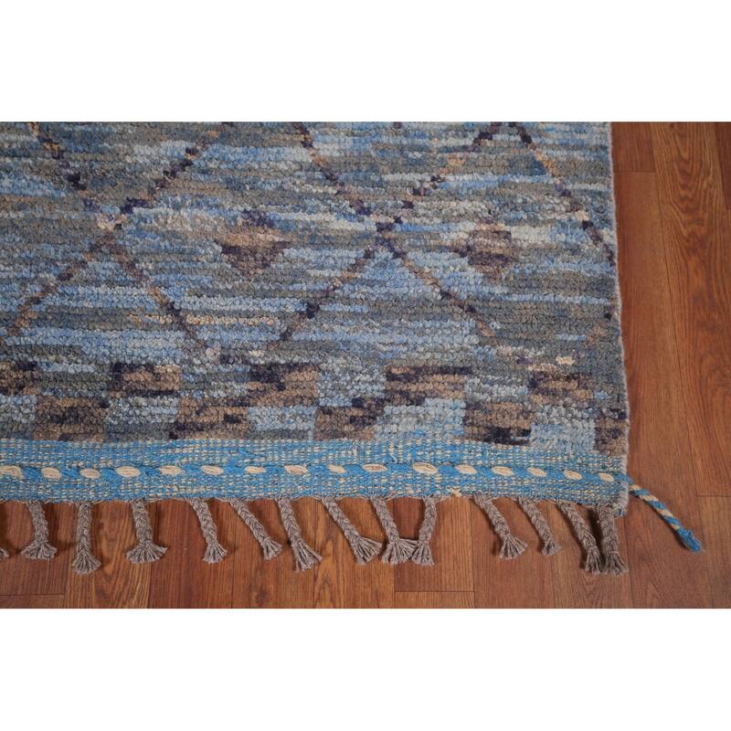 Blue Trellis Moroccan Area Rug Handmade Wool Carpet - 6'0"x 9'8"