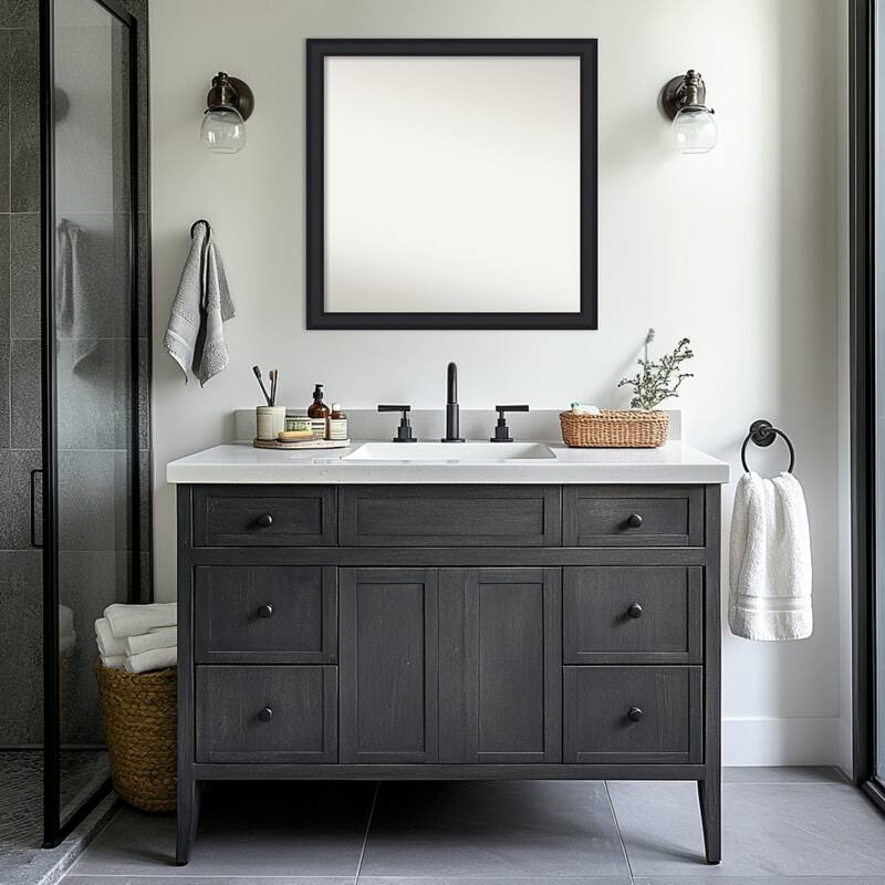 Oliver Narrow Non-Beveled Wood Framed Bathroom Vanity Wall Mirror