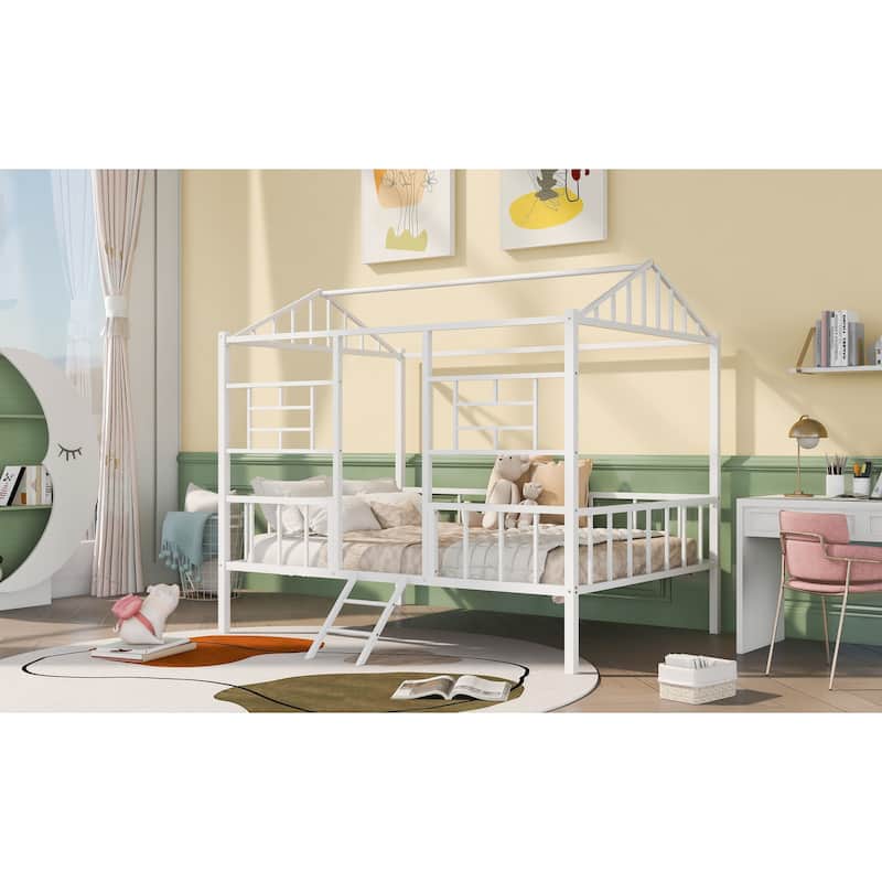Metal House Bed Frame with Slatted Support