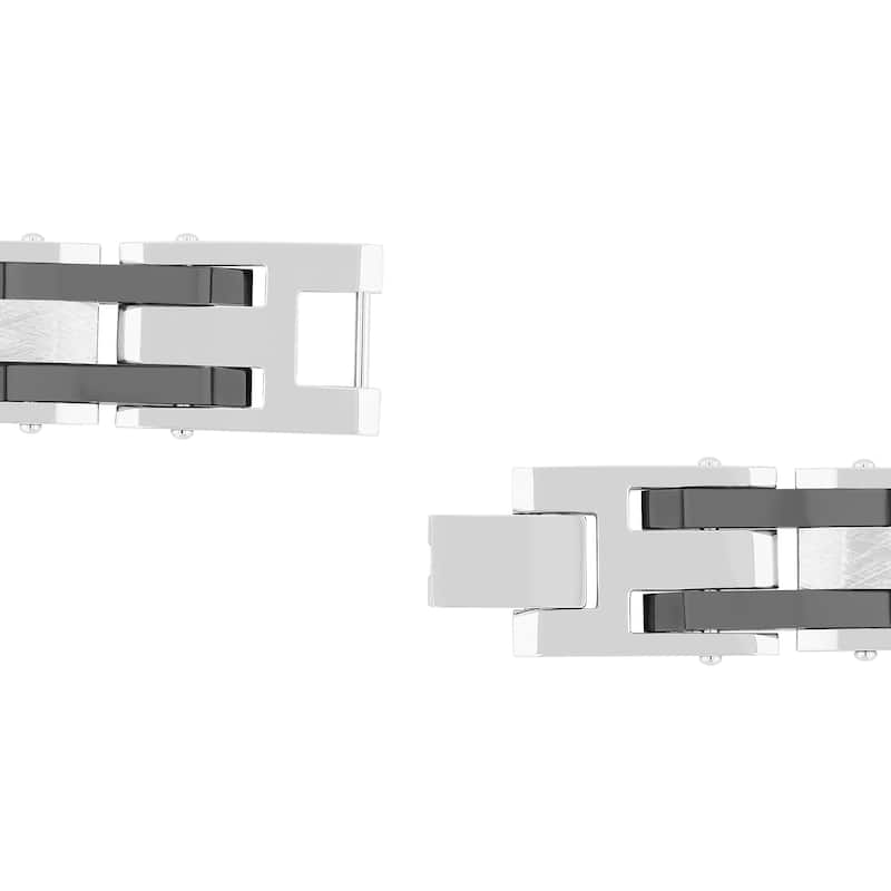 Steel Nation Stainless Steel Black Brushed Finish Diamond 3pc Set 0.02ctw (Dog Tag, Cross, and Bracelet)