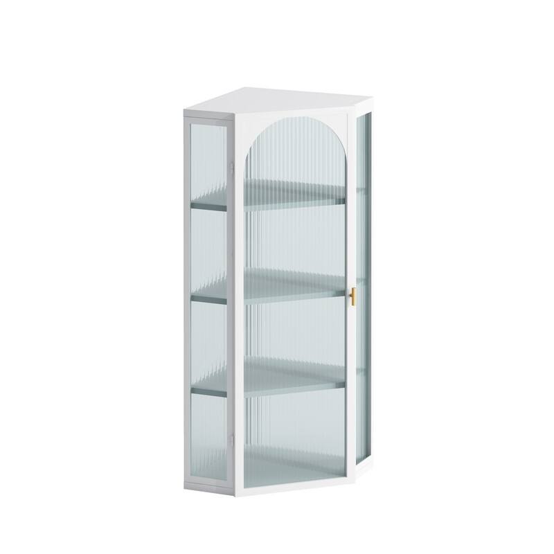 White Glass Door Wall Mounted Bathroom Corner Cabinet with Featuring Four-tier Storage for Kitchen