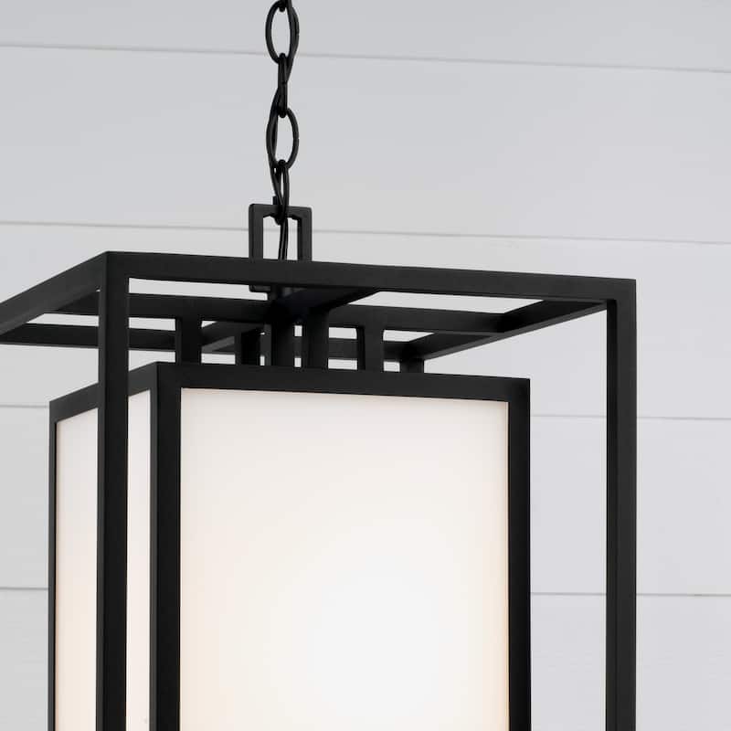 12.50"W x 22"H 1-Light Outdoor Modern Square Rectangle Hanging Lantern in Black with Soft White Glass - 12.5"W x 22"H