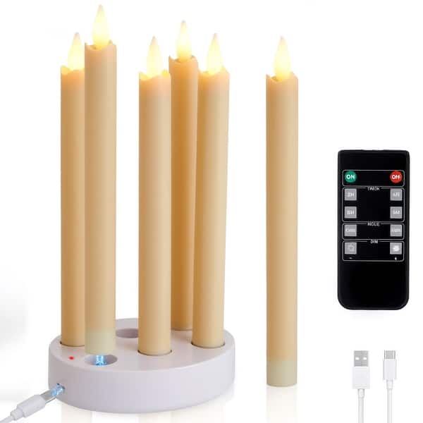 IMAGE 6PCS Rechargeable Flameless Taper Candles with Charging Station LED Flickering Candlesticks with Remote & Timer - Bed Bath & Beyond