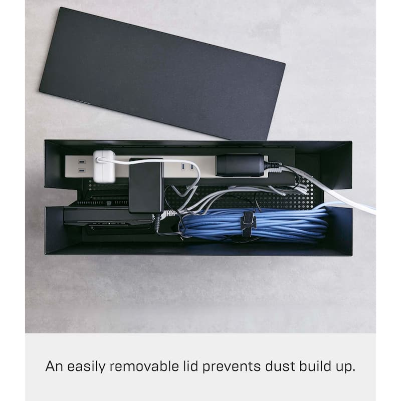 Yamazaki Home Rolling Cable Management Box, Steel, Wheels - L 15.75 x W 5.91 x H 13.58 inches