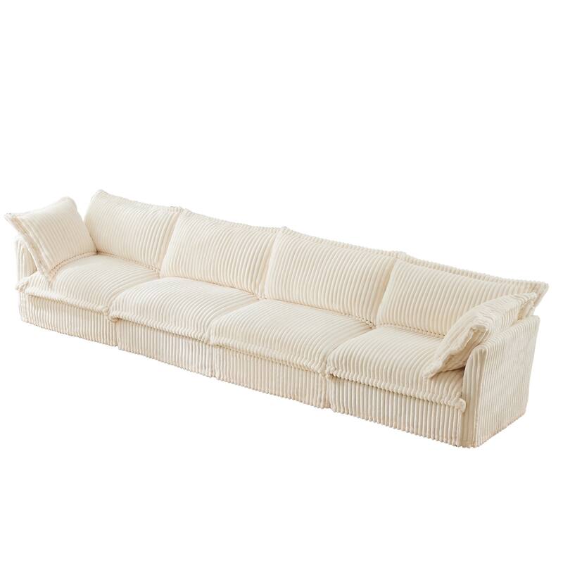 Modern 4 Seater Upholstered Sofa with 2 Pillows