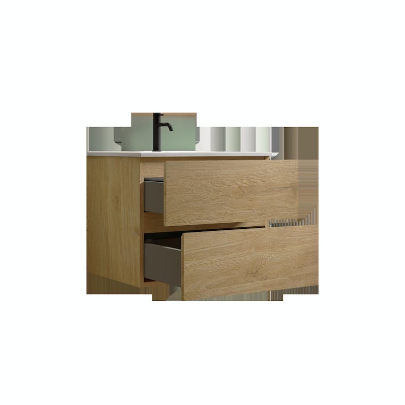 Wall-Mount 24" Bathroom Vanity with Ceramic Sink - One Faucet Hole