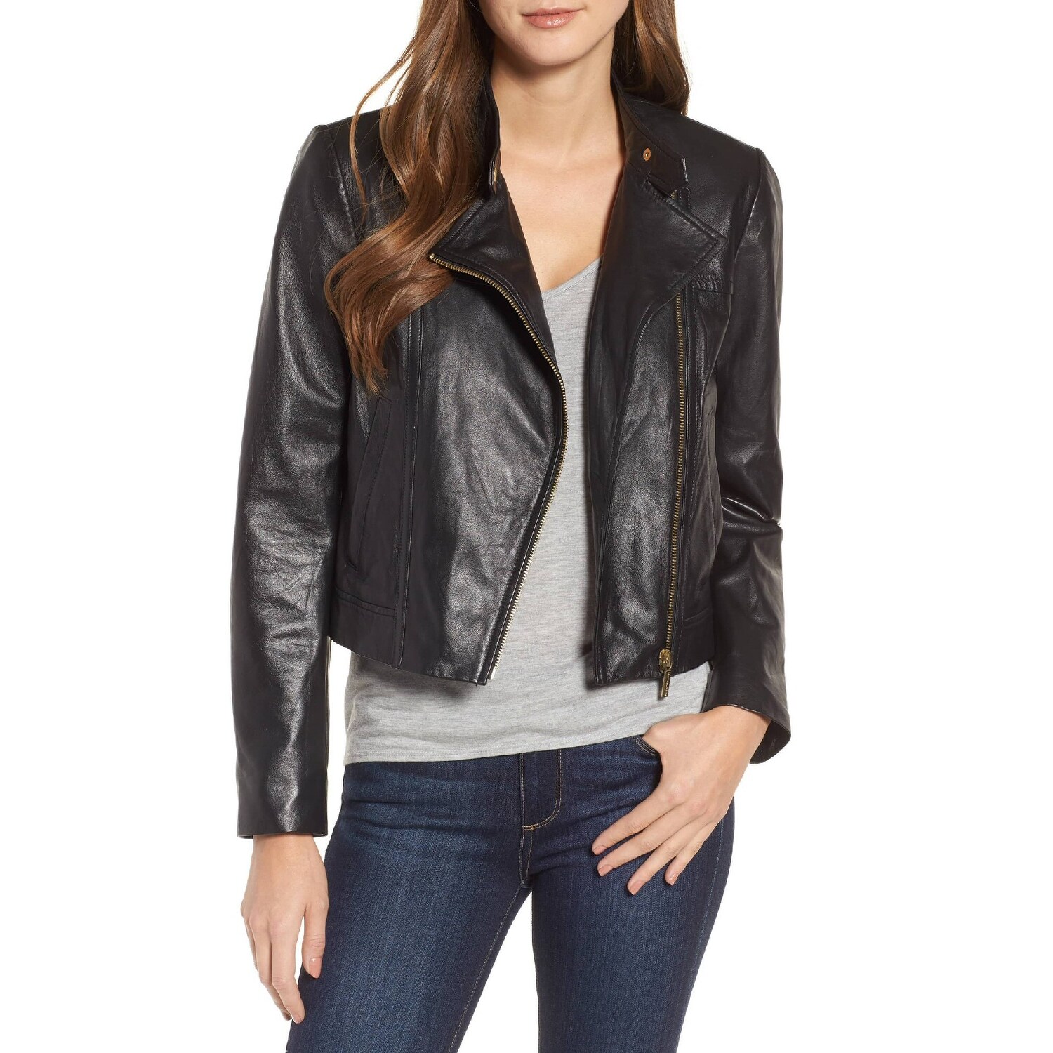 michael kors cropped leather jacket
