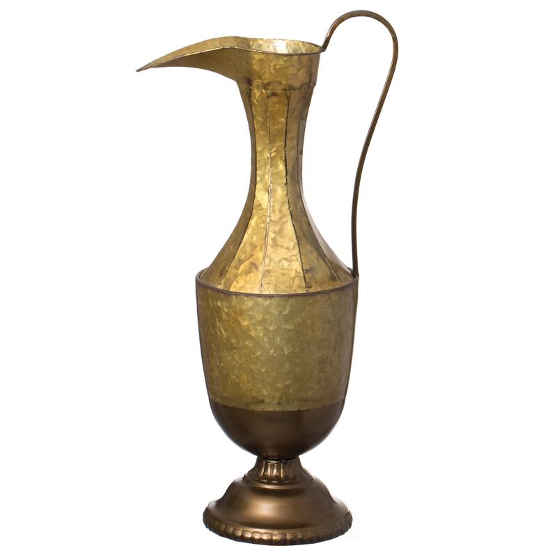 Decorative Antique Style 1 Handle Metal Jug Floor Vase - Vintage Inspired Rustic Design for Entryway, Living Room, Tall Vase